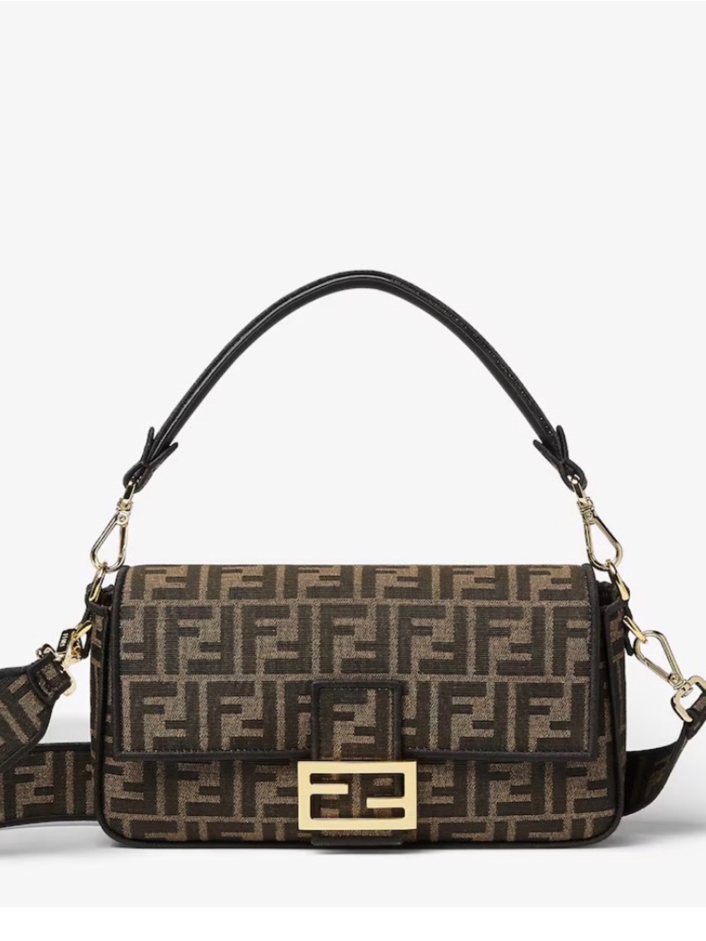 Fendi Brown and Black FF Logo Baguette Shoulder Bag with Gold Hardware - Picture 13 of 13